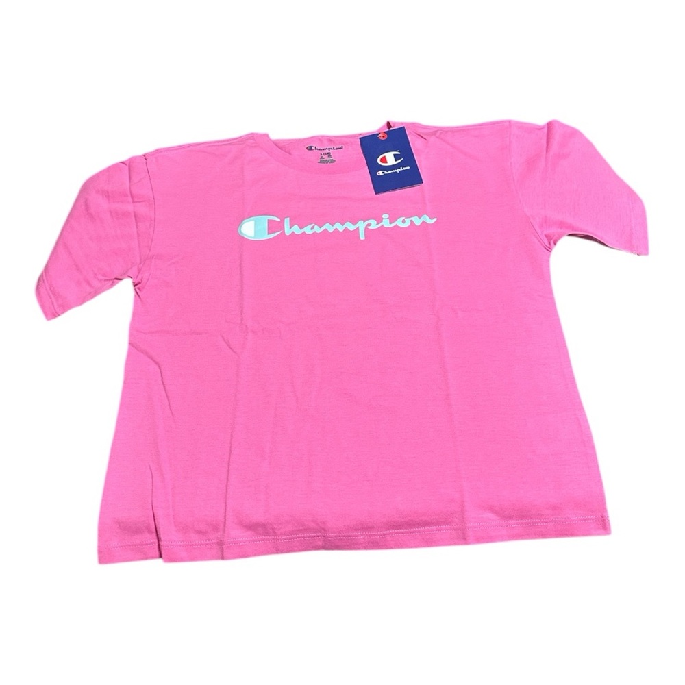 Girls Champion Logo Pink Graphic Tee Size L (14)